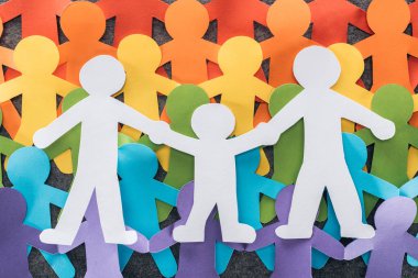 rainbow multicolored same sex paper cut family, lgbt concept clipart