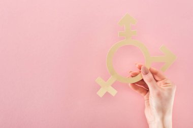 El kağıt ile kısmi görünümünü cinsiyet işareti pembe, lgbt kavramı kesmek.
