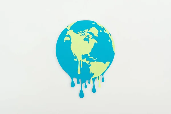 Melting Paper Cut Globe Grey Background Global Warming Concept — Stock Photo, Image