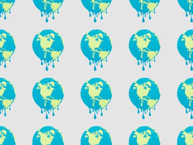 pattern with melting globes signs on grey background, global warming concept clipart