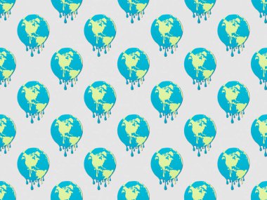 pattern with melting globes signs on grey background, global warming concept clipart