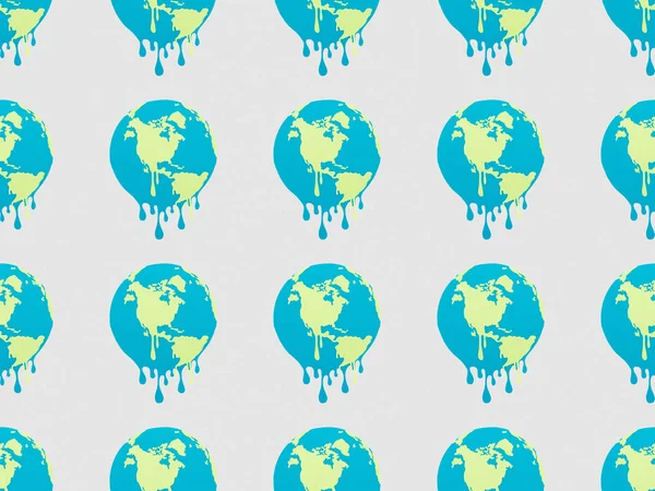 pattern with melting globes signs on grey background, global warming concept