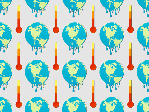 модель с признаками плавления шаров и термометров на сером фоне, концепция глобального потепления
