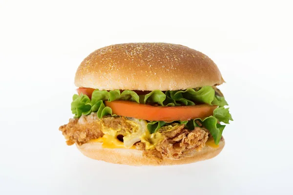 Delicious Unhealthy Chicken Burger Isolated White — Stock Photo, Image