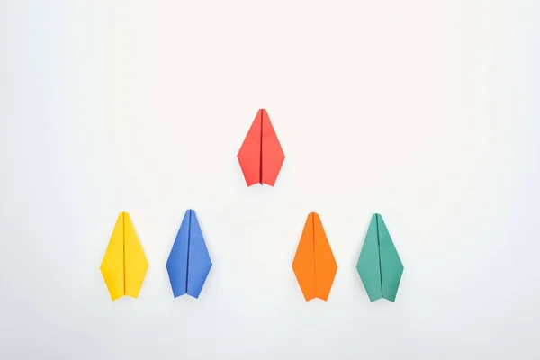 Flat Lay Colorful Paper Planes White Surface — Stock Photo, Image