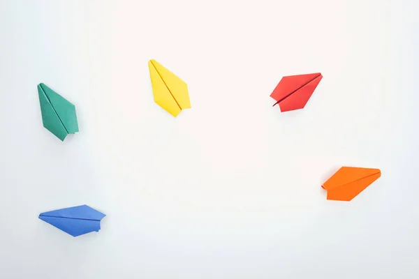 Top View Colorful Paper Planes White Surface — Stock Photo, Image