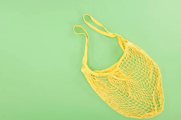 Top View Yellow String Bag Light Green Background — Stock Photo, Image