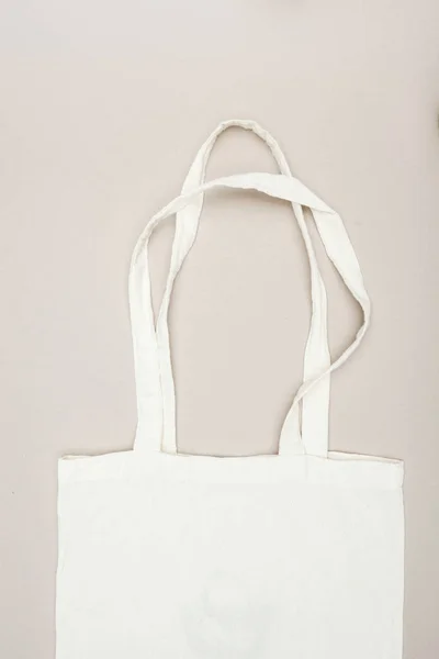 Top View White Cotton Bag Grey Surface — Stock Photo, Image