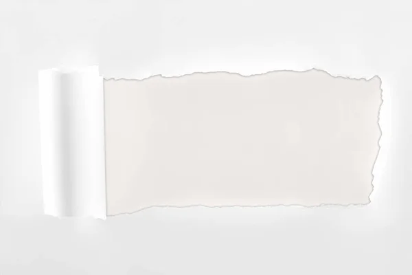 Ripped Textured White Paper Rolled Edge White Background — Stock Photo, Image