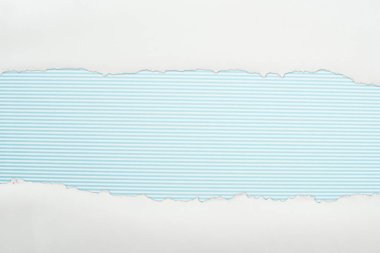 Açık mavi çizgili arka planda kopya alanı ile düzensiz beyaz dokulu kağıt 