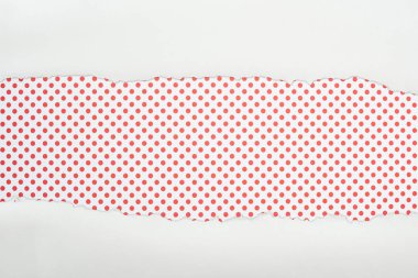 kırmızı noktalı arka planda kopya alanı ile beyaz dokulu kağıt sökük 