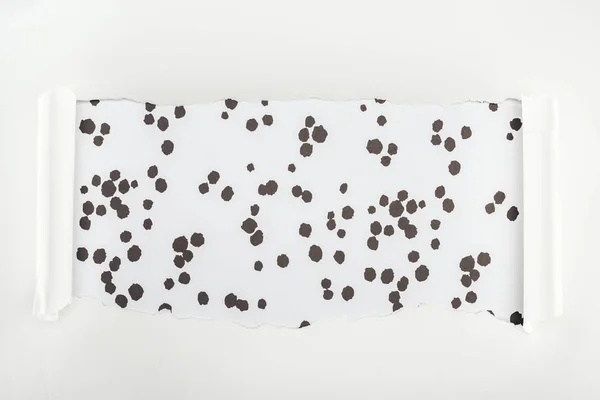 Papel Branco Texturizado Esfarrapado Com Bordas Onda Fundo Pontilhado Preto — Fotografia de Stock