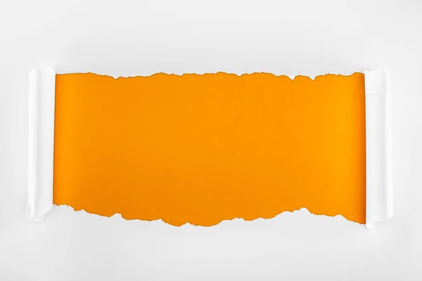 Ripped Textured White Paper Curl Edges Orange Background — Stock Photo, Image