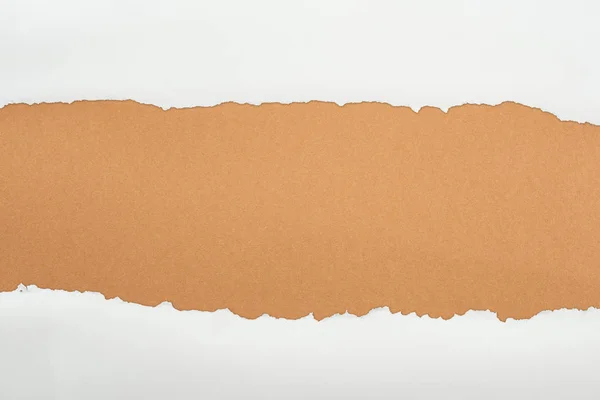 Ripped White Textured Paper Copy Space Brown Background — Stock Photo, Image