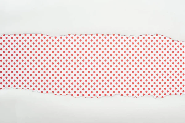 Ripped White Textured Paper Copy Space Red Dotted Background — Stock Photo, Image