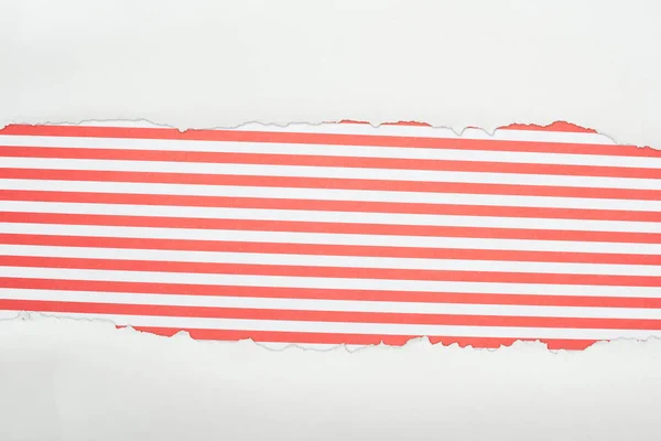Ragged White Textured Paper Copy Space Red Striped Background — Stock Photo, Image