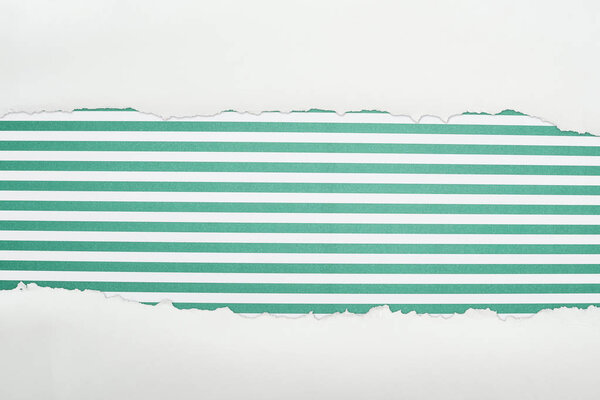 ragged white textured paper with copy space on green striped background 