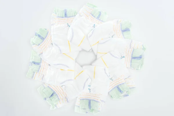 Top View Soft Dry Diapers Isolated White Copy Space — Stock Photo, Image