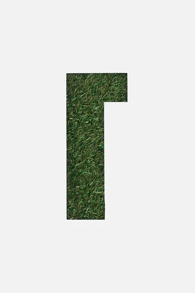 キリル文字と背景白で隔離に新鮮な緑の草をカットします — ストック写真