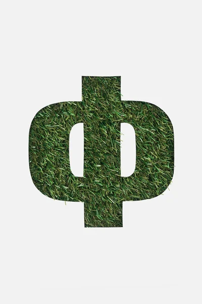 Top View Cut Out Cyrillic Letter Green Grass Background Isolated — Stock Photo, Image