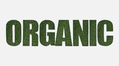 yeşil çim üzerinde beyaz izole organik harflerle kesip Üstten Görünüm