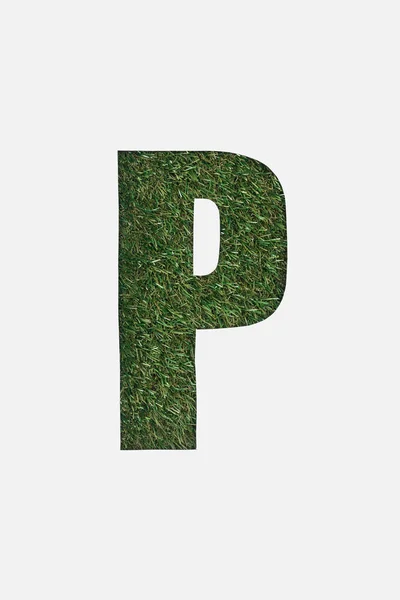 Top View Cut Out Letter Green Grass Background Isolated White — Stock Photo, Image