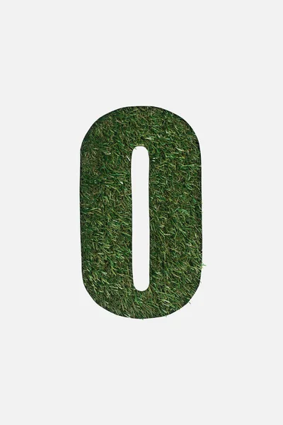 Top View Cut Out Letter Green Grass Background Isolated White — Stok Foto