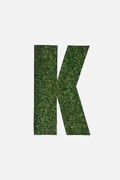 Top View Cut Out Letter Green Grass Background Isolated White — Stock Photo, Image