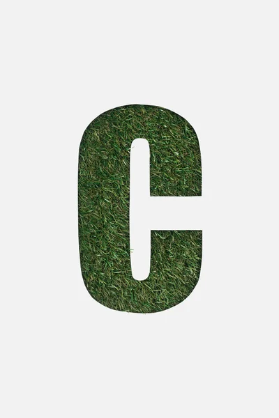 Top View Cut Out Letter Green Grass Background Isolated White — Stock Photo, Image