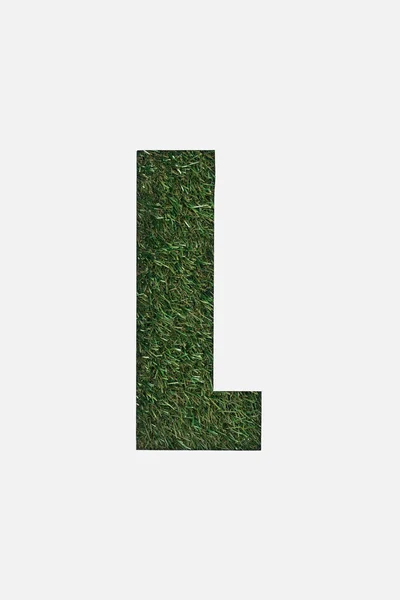 Top View Cut Out Letter Green Grass Background Isolated White — Stock Photo, Image