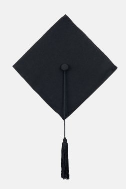 Black academic cap with long tassel isolated on white clipart