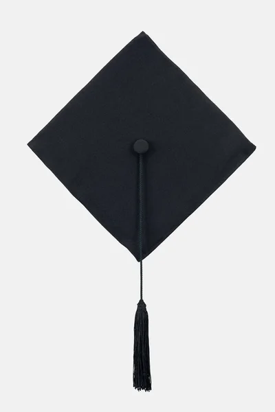 Casquette Académique Noire Avec Long Pompon Isolé Sur Blanc — Photo