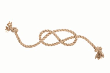 brown jute nautical rope with sailor knot isolated on white  clipart