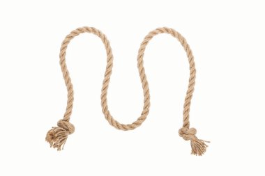 jute waved rope with knots isolated on white  clipart
