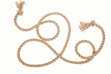jute rope with curls and knots isolated on white  clipart
