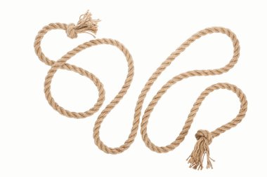 long jute rope with curls and knots isolated on white  clipart