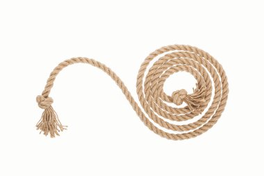 long curled rope with knots isolated on white  clipart