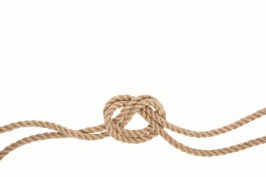 nautical jute and brown rope with sea knot isolated on white clipart