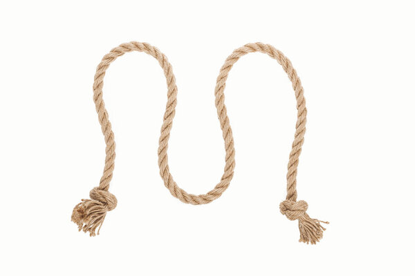 Jute waved rope with knots isolated on white
 