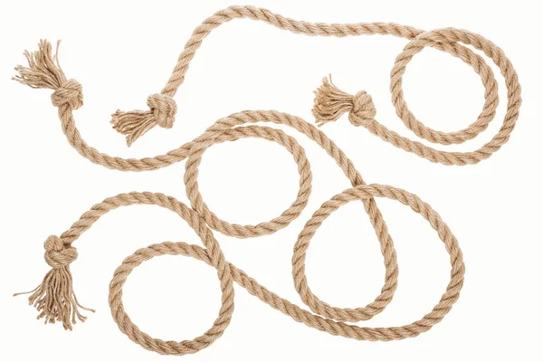 Brown Jute Ropes Curls Knots Isolated White — Stock Photo, Image