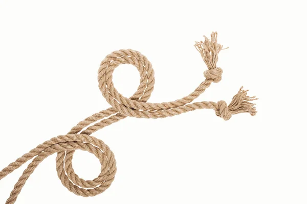 Curled Brown Jute Ropes Knots Isolated White — Stock Photo, Image