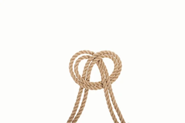 Cuerdas Náuticas Marrones Retorcidas Con Nudo Marinero Aislado Sobre Blanco — Foto de Stock