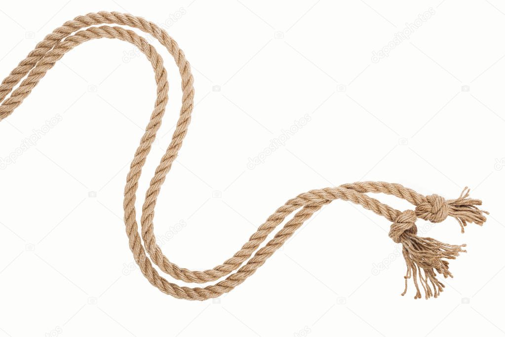 waved brown and jute rope isolated on white 