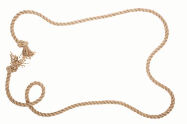 brown ve jüt halat üzerinde beyaz izole knot ile çerçeve 