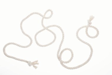 white long rope with curls and knots isolated on white  clipart