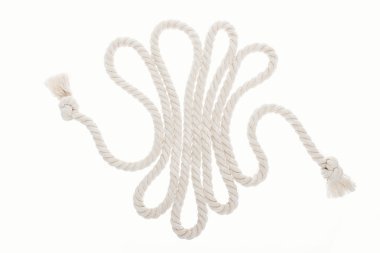 long white and waved rope with knots isolated on white  clipart