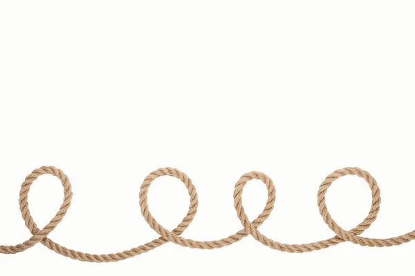 Long Curled Brown Rope Isolated White — Stock Photo, Image
