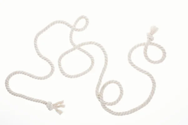 Cuerda Larga Blanca Con Rizos Nudos Aislados Blanco —  Fotos de Stock