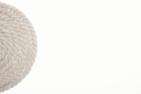 long white and twisted rope isolated on white 