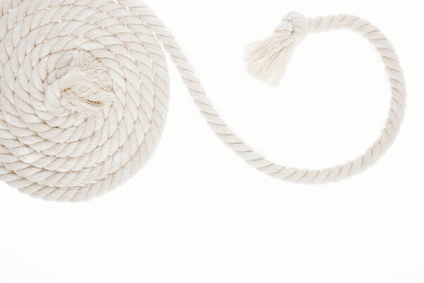 white, curled and long rope with knot isolated on white 